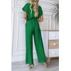 imagePRETTYGARDEN Womens Summer One Piece Jumpsuits Belted Short Sleeve Wrap V Neck Fashion Dressy Casual Wide Leg Pants RomperGreen