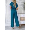 imagePRETTYGARDEN Womens Summer One Piece Jumpsuits Belted Short Sleeve Wrap V Neck Fashion Dressy Casual Wide Leg Pants RomperLake Blue
