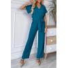 imagePRETTYGARDEN Womens Summer One Piece Jumpsuits Belted Short Sleeve Wrap V Neck Fashion Dressy Casual Wide Leg Pants RomperLake Blue