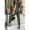 imagePRETTYGARDEN Womens Summer One Piece Jumpsuits Belted Short Sleeve Wrap V Neck Fashion Dressy Casual Wide Leg Pants RomperLight Army Green
