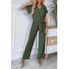 imagePRETTYGARDEN Womens Summer One Piece Jumpsuits Belted Short Sleeve Wrap V Neck Fashion Dressy Casual Wide Leg Pants RomperLight Army Green