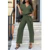 imagePRETTYGARDEN Womens Summer One Piece Jumpsuits Belted Short Sleeve Wrap V Neck Fashion Dressy Casual Wide Leg Pants RomperLight Army Green