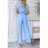 imagePRETTYGARDEN Womens Summer One Piece Jumpsuits Belted Short Sleeve Wrap V Neck Fashion Dressy Casual Wide Leg Pants RomperLight Blue