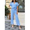 imagePRETTYGARDEN Womens Summer One Piece Jumpsuits Belted Short Sleeve Wrap V Neck Fashion Dressy Casual Wide Leg Pants RomperLight Blue