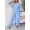 imagePRETTYGARDEN Womens Summer One Piece Jumpsuits Belted Short Sleeve Wrap V Neck Fashion Dressy Casual Wide Leg Pants RomperLight Blue