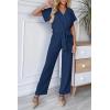 imagePRETTYGARDEN Womens Summer One Piece Jumpsuits Belted Short Sleeve Wrap V Neck Fashion Dressy Casual Wide Leg Pants RomperNavy