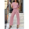imagePRETTYGARDEN Womens Summer One Piece Jumpsuits Belted Short Sleeve Wrap V Neck Fashion Dressy Casual Wide Leg Pants RomperPink