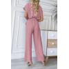 imagePRETTYGARDEN Womens Summer One Piece Jumpsuits Belted Short Sleeve Wrap V Neck Fashion Dressy Casual Wide Leg Pants RomperPink