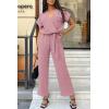 imagePRETTYGARDEN Womens Summer One Piece Jumpsuits Belted Short Sleeve Wrap V Neck Fashion Dressy Casual Wide Leg Pants RomperPink
