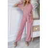 imagePRETTYGARDEN Womens Summer One Piece Jumpsuits Belted Short Sleeve Wrap V Neck Fashion Dressy Casual Wide Leg Pants RomperPink