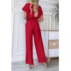 imagePRETTYGARDEN Womens Summer One Piece Jumpsuits Belted Short Sleeve Wrap V Neck Fashion Dressy Casual Wide Leg Pants RomperRed