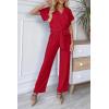 imagePRETTYGARDEN Womens Summer One Piece Jumpsuits Belted Short Sleeve Wrap V Neck Fashion Dressy Casual Wide Leg Pants RomperRed