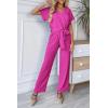 imagePRETTYGARDEN Womens Summer One Piece Jumpsuits Belted Short Sleeve Wrap V Neck Fashion Dressy Casual Wide Leg Pants RomperRose Red