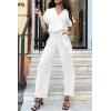 imagePRETTYGARDEN Womens Summer One Piece Jumpsuits Belted Short Sleeve Wrap V Neck Fashion Dressy Casual Wide Leg Pants RomperWhite
