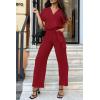 imagePRETTYGARDEN Womens Summer One Piece Jumpsuits Belted Short Sleeve Wrap V Neck Fashion Dressy Casual Wide Leg Pants RomperWine Red