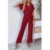 imagePRETTYGARDEN Womens Summer One Piece Jumpsuits Belted Short Sleeve Wrap V Neck Fashion Dressy Casual Wide Leg Pants RomperWine Red
