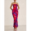 imagePRETTYGARDEN Womens Summer Printed Tube Maxi Dress Strapless Bodycon Sleeveless Night Out Long DressesNavy Red Flower
