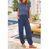 imagePRETTYGARDEN Womens Two Piece Outfits Sweater Sets Knit Pullover Tops And High Waisted Pants Matching Tracksuit Sweatsuit SetDark Blue