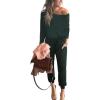 imagePRETTYGARDEN Jumpsuits for Women Dressy 2025 Fall Long Sleeve Off Shoulder Elastic Waist Rompers One Piece Travel OutfitsDeep Green