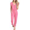 imagePRETTYGARDEN Jumpsuits for Women Dressy 2025 Summer Casual Short Sleeve Romper Spring Airport Beach Vacation Travel OutfitsRose Pink