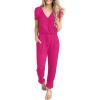 imagePRETTYGARDEN Jumpsuits for Women Dressy 2025 Summer Casual Short Sleeve Romper Spring Airport Beach Vacation Travel OutfitsRose Red