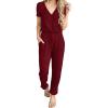 imagePRETTYGARDEN Jumpsuits for Women Dressy 2025 Summer Casual Short Sleeve Romper Spring Airport Beach Vacation Travel OutfitsWine Red