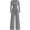 imagePRETTYGARDEN Jumpsuits for Women Dressy Casual 2025 Fall One Piece Outfits Long Sleeve Wide Leg Pants Romper Fashion ClothingGrey
