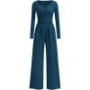 imagePRETTYGARDEN Jumpsuits for Women Dressy Casual 2025 Fall One Piece Outfits Long Sleeve Wide Leg Pants Romper Fashion ClothingLake Blue