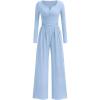 imagePRETTYGARDEN Jumpsuits for Women Dressy Casual 2025 Fall One Piece Outfits Long Sleeve Wide Leg Pants Romper Fashion ClothingLight Blue
