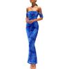 imagePRETTYGARDEN Maxi Dresses for Women 2025 Summer Elegant Floral Off Shoulder Ruched Mesh Cocktail Wedding Guest DressBright Blue