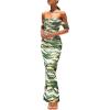 imagePRETTYGARDEN Maxi Dresses for Women 2025 Summer Elegant Floral Off Shoulder Ruched Mesh Cocktail Wedding Guest DressDark Army Green Floral