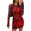 imagePRETTYGARDEN Women Long Sleeve Mini Fall Dress 2025 Tie Dye Print Bodycon Cocktail Party Club Outfits Homecoming DressesBlack Red Flower
