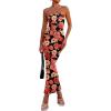 imagePRETTYGARDEN Womens 2025 Summer Floral Bodycon Maxi Dresses Ribbed Strapless Tube Casual Boho Party Long DressFloral Black