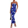 imagePRETTYGARDEN Womens 2025 Summer Floral Bodycon Maxi Dresses Ribbed Strapless Tube Casual Boho Party Long DressFloral Blue