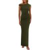 imagePRETTYGARDEN Womens 2025 Summer Formal Maxi Dresses Sleeveless One Shoulder Bodycon Ruched Mesh Wedding Guest Cocktail DressArmy Green