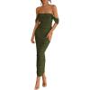 imagePRETTYGARDEN Womens 2025 Summer Off The Shoulder Dress Ruched Bodycon Sleeveless Split Cocktail Party Maxi DressesArmy Green