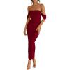 imagePRETTYGARDEN Womens 2025 Summer Off The Shoulder Dress Ruched Bodycon Sleeveless Split Cocktail Party Maxi DressesWine Red