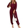 imagePRETTYGARDEN Womens Fall Jumpsuits Dressy Casual Pants Romper Spring Long Sleeve V Neck Belt Pockets One Piece OutfitsWine Red