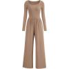 imagePRETTYGARDEN Womens Jumpsuits Dressy Casual Fall Fashion 2025 Trendy Long Sleeve Wide Leg Rompers Spring Work Office OutfitsKhaki