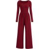 imagePRETTYGARDEN Womens Jumpsuits Dressy Casual Fall Fashion 2025 Trendy Long Sleeve Wide Leg Rompers Spring Work Office OutfitsWine Red