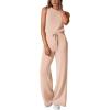 imagePRETTYGARDEN Womens Jumpsuits Summer Casual One Piece Outfits Sleeveless Wide Leg Long Pants RompersBeige