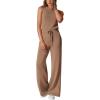 imagePRETTYGARDEN Womens Jumpsuits Summer Casual One Piece Outfits Sleeveless Wide Leg Long Pants RompersKhaki