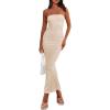 imagePRETTYGARDEN Womens Ribbed Maxi Bodycon Dress Summer Strapless Tube Y2K Party Club Long DressesBeige