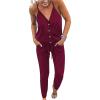 imagePRETTYGARDEN Womens Summer Casual One Piece Jumpsuits Spaghetti Strap Pants Romper 2025 Spring Vacation Resort OutfitsSolid Wine Red