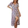imagePRETTYGARDEN Womens Summer Floral Boho Maxi Dress Wrap Short Sleeve V Neck Ruffle ALine Flowy Wedding Guest Long DressesApricot Floral