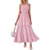 imagePRETTYGARDEN Womens Summer Floral One Shoulder Maxi Dress Knot Ruffle Boho Beach Vacation Wedding Guest Long DressesSolid Pink