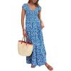 imagePRETTYGARDEN Womens Summer Flowy Maxi Dress Casual Cap Sleeve V Neck Smocked Beach SundressPrint Blue