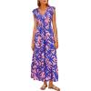 imagePRETTYGARDEN Womens Summer Flowy Maxi Dress Casual Cap Sleeve V Neck Smocked Beach SundressPrint Pink Purple