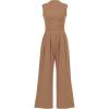 imagePRETTYGARDEN Womens Summer Jumpsuits Dressy Casual One Piece Outfits Sleeveless Mock Neck Wide Leg Pants Rompers with PocketsCamel