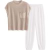 imagePRETTYGARDEN Womens Two Piece Outfits Sweater Sets Knit Pullover Tops And High Waisted Pants Matching Tracksuit Sweatsuit SetKhaki Beige White